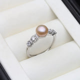 Genuine Pink/Black/White/Purple/Grey Pearl AAA Zircon Diamonds Silver Rings