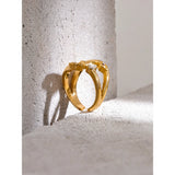 18K Gold Plated New Design Stainless Steel Face Mouth Eye AAA Zircon Diamond Mask Ring