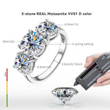 Gorgeous 3-stone 3.6CT VVS1 VD Colour Moissanite S925 Silver Wedding Rings