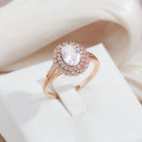 Classic Bright Rolled 14K Rose Gold AAA Zircon Diamonds Crystal Flower Rings For Women - Fine Daily Jewellery