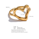 18K Gold Plated Minimalist Stainless Steel Heart Love Hollow Charm Ring