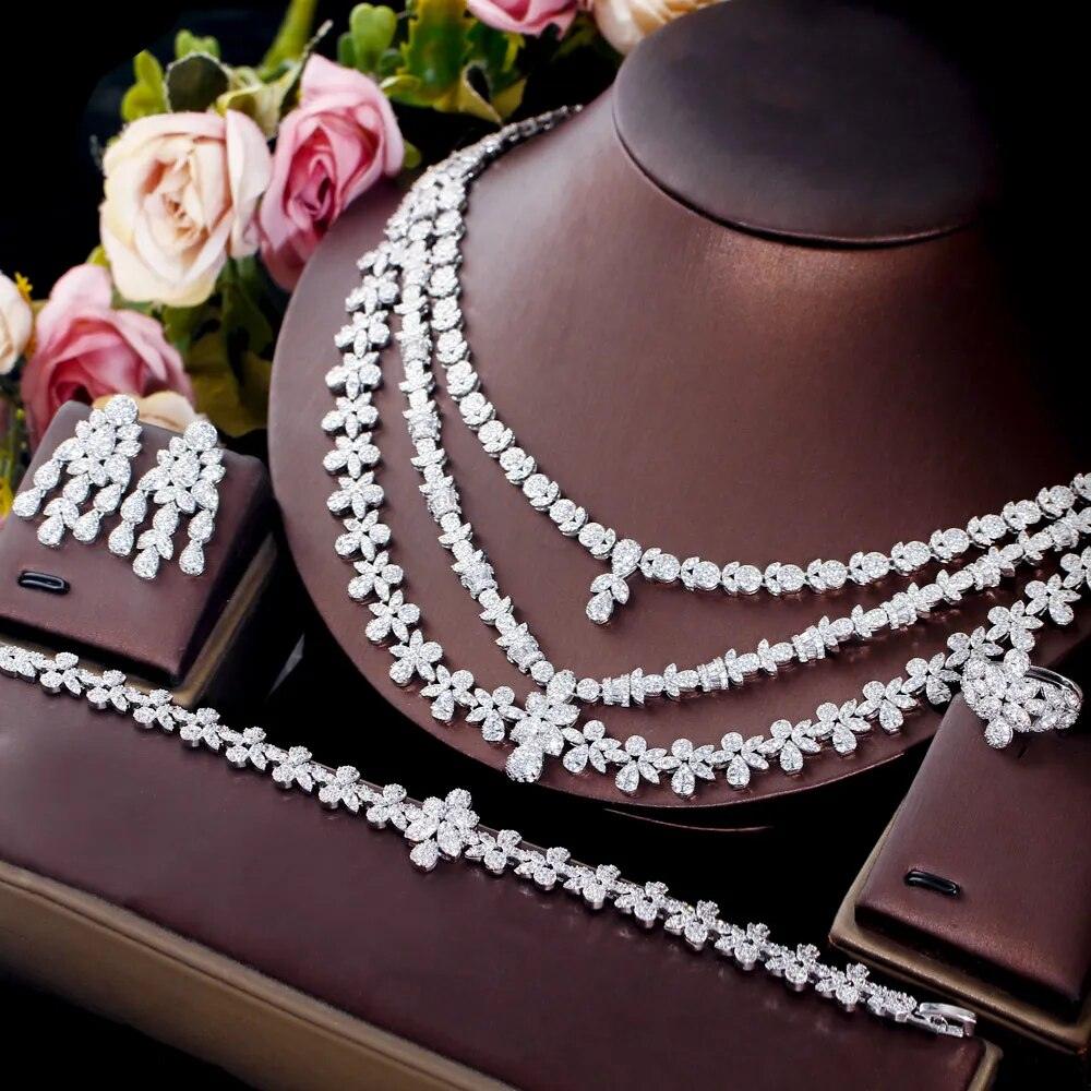 New Full Luxury Multi Layered Triple Big Necklace Heavy AAA+ CZ Diamonds Wedding Jewellery Sets for Brides - The Jewellery Supermarket
