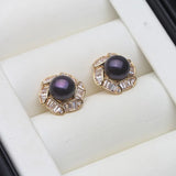 Art-Deco Inspired Real Multicolour Pearl AAA Zircon Diamonds Silver Stud Earrings
