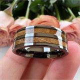 Whisky Barrel Wood Inlay Polished Shiny UnisexTungsten Ring Couple's Fashion Wedding Ring Comfort Fit Jewellery - The Jewellery Supermarket