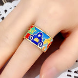 Creative Handmade Gold Coloured Housed Design Enamel Finger Ring