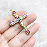 Brand New 925 Sterling Silver Vintage Fashion Golden Colourful Cross Pendant - Christian Jewellery Gift - The Jewellery Supermarket
