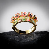 Creative Elegant Flower Gold Colour Handmade Enamel Flower 925 Silver Ring
