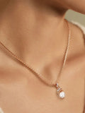 14K Rolled Gold Elegant White Pearl AAA Zircon Diamonds Unique Pendant And Necklace