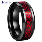 Red Opal Dragon Inlay Superior 8MM Mens Womens TungstenEngagement Wedding Rings