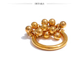 18K Gold Plated High Quality Stainless Steel Metal Layered Round Beads Charming Ring