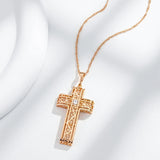 Luxury 14K Filled Rose Gold With AAA Zircon Diamonds Glossy Hollow Cross Pendant Necklace - Fashion Jewellery