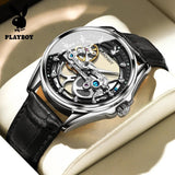 Luxury Brand New Fashion Original Skeleton Leather Strap Automatic Mechanical Wrist Watches for Men