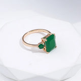14K Gold Filled Square Big Dark Green AAA Zircon Crystal Vintage Opal Ethnic Fine Rings