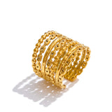 18K Gold Plated Personalized Stainless Steel Layered Wide Golden Ring