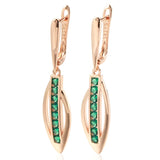 14 Karat Filled Gold Delicate Shiny Green AAA Zircon Crystals Long Dangle Womens Earrings