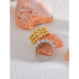 18K Gold Plated Stainless Steel Round Beads Layered Wide Trendy Fashion Ring
