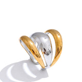 18K Gold Plated Glossy Stainless Steel Layered Hollow Distinctive Geometric Open Ring