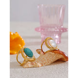 18K Gold Plated Exquisite Natural Stone Open Adjustable Glossy Popular Ring