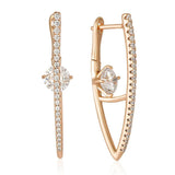 Fashion V Shape Rolled 14K Rose Gold Long Drop Earrings With AAA Zircon Diamonds - Luxury Party Jewellery