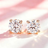 Classic Moissanite Diamonds Flower Stud Earrings 925 Silver with Six-Prong Setting