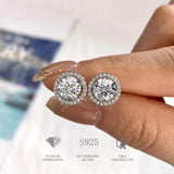 Luxury Certified Moissanite Diamonds Stud Earrings for Women/Men. Sterling Silver Round Halo Earrings Fine Jewellery