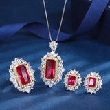 Vintage 8*16mm Ruby Lab Diamond Necklace Pendant Ring Earrings Luxury Wedding Party Fine Jewelry Sets for Women Anniversary Gift - The Jewellery Supermarket