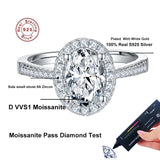 Stunning 1CT 2CT D Colour VVS1 Oval Cut Moissanite Diamond Silver Wedding Ring