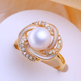 Elegant Swirl Design White Pink Black Real Pearl AAA Zircon Diamonds 18KGP Rings
