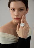 18k Gold Plated Exquisite White Enamel Flower Fashion Chic Adjustable Stainless Steel Ring