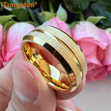 New Grooved Brushed Beveled Finish Classic Tungsten Carbide Rings for Men Women