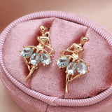 Latest Fashion Elegant Trendy Jewellery 14K Rose Gold Filled Oval Blue AAA Zircon Diamonds Dancing Women Earrings