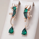 14K Gold Filled Green AAA Zircon Crystal Lizard Design Drop Vintage Earrings For Women
