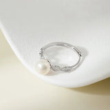 Elegant Hollow Design Natural Freshwater Pearl 925 Sterling Silver Ring