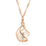 14K Gold Filled Luxury Pendant Unique Geometric Hollow Pearl Elegant Necklace for Women