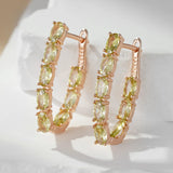 14 Karat Rolled Gold Oval Multicolor AAA Zircon Crystals Long Drop Luxury Earrings