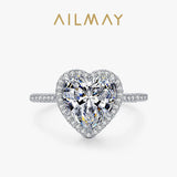 Heart Design Elegant Romantic Sparkling AAAA Lab Created Diamond Silver Rings