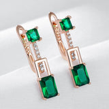 Latest Fashion Rolled 14K Rose Gold Green Square AAA Zircon Crystals Long Drop Earrings - Vintage Design Jewellery