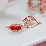 14 Karat Rolled Gold Red Green Horse Eye AAA Zircon Crystal Vintage Earrings For Women