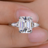 Gorgeous 3 Stone 1-4ct Emerald Cut VVS1 D Colour Moissanite Diamonds Silver Ring
