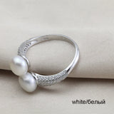 Exquisite Real Pink Black White Purple Grey Pearl AAA Zircon Diamonds Silver Rings