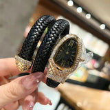 Fashionable Ladies Quartz Watch with Snake Shape Set with Zircon Diamonds, Casual Style Elegant Women's Wristwatches