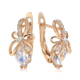 Fashion 14K Filled Rose Gold Cute Bow Drop Earrings with White AAA Zircon Crystals - Quality Jewellery