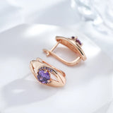 New Arrival French Design Bling 14K Rolled Rose Gold AAA Purple Zircon Crystals Earrings - Glossy Party Jewellery