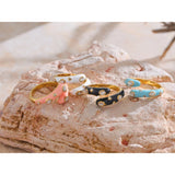 18K Gold Plated Multicolour Enamel AAA Zircon Diamonds Stainless Steel Adjustable Ring