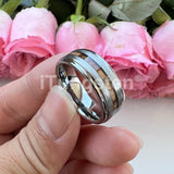 Different Wods Inlay Stepped Unique Brushed Finish Tungsten Wedding Rings