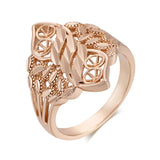 Amazing Unique Rhombus Pattern Retro Hollow Rolled 14K Rose Gold Flower Ring For Women - Fine Jewellery