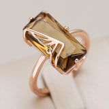 14K Gold Filled Light Brown AAA Zircon Crystal Big Square Ring High Quality Jewellery