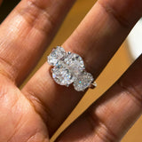 3 Stones 3/6cttw Oval Cut VVS1 D Colour Moissanite Diamonds Engagement Silver Ring