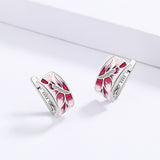 Pink Peach Elegant Flower Handmade Enamel AAA Zircon Diamonds Earrings