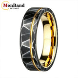 Black Geometric Hammered Offset Groove 8mm Tungsten Rings for Men Comfort Fit